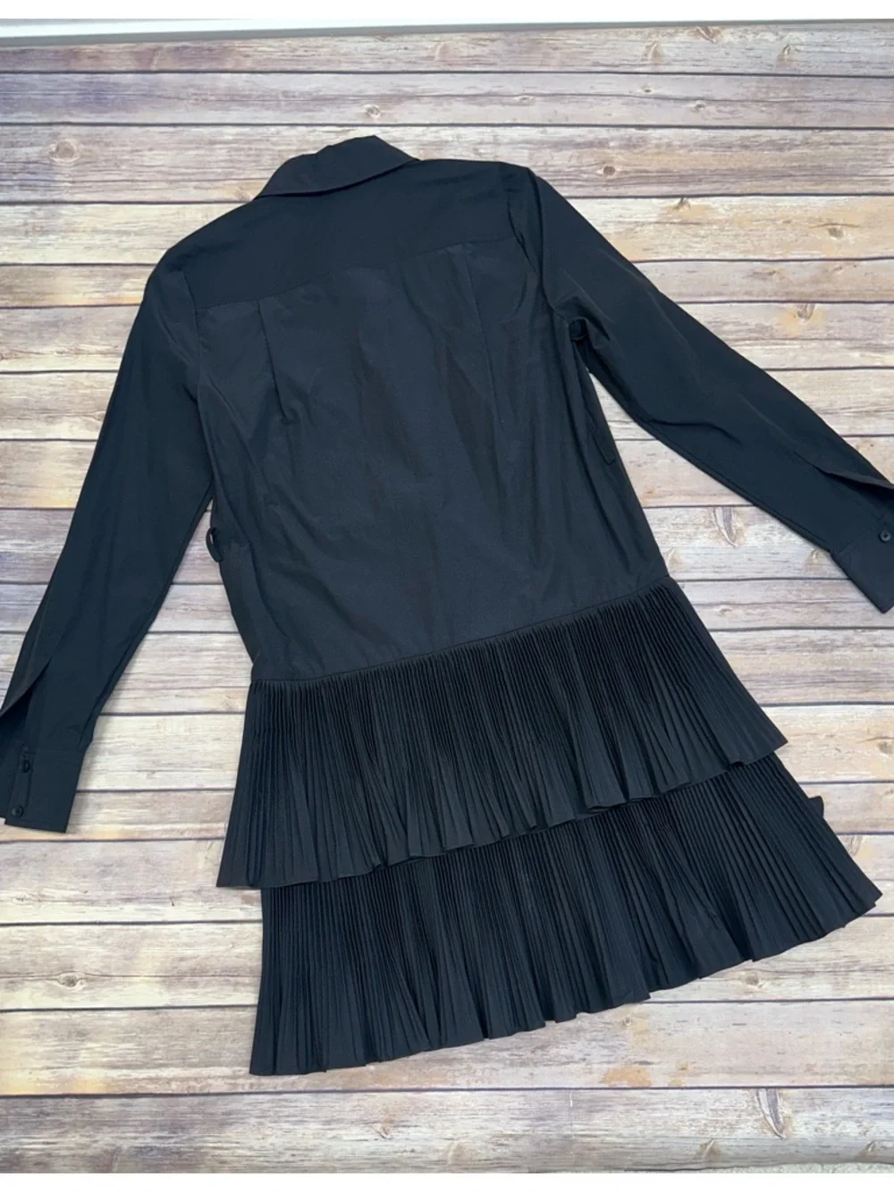 Derek Lam 10 Crosby Sterling Long Sleeve Pleated Mini Dress in Black Size 0 - Picture 2 of 6